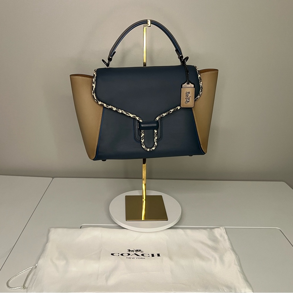 NWT 1941 Coach Blue and Tan Courier Satchel with snakeskin trim